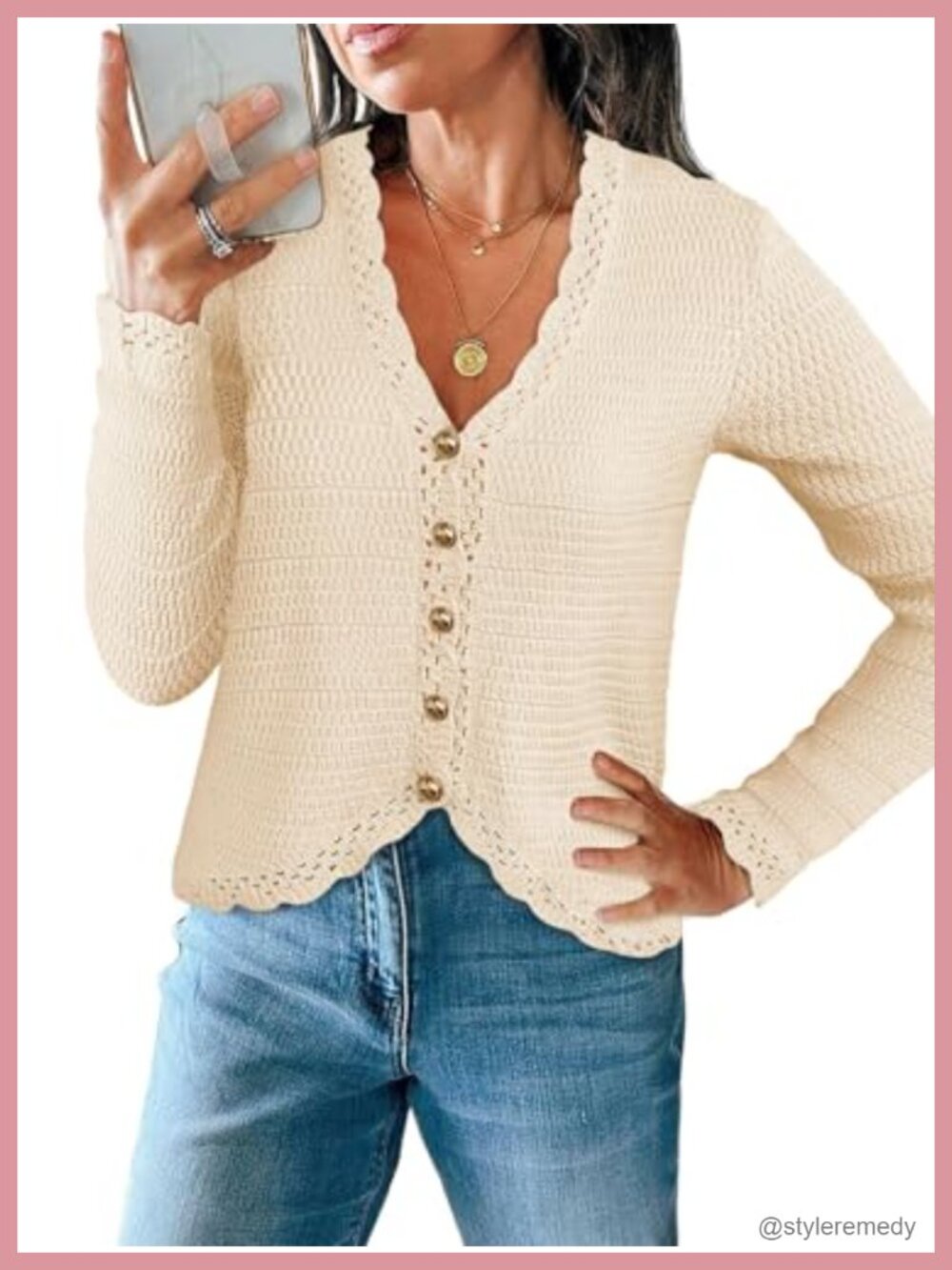 Womens Cropped V Neck Button Down Cardigan Crochet Knit Boho Sweater